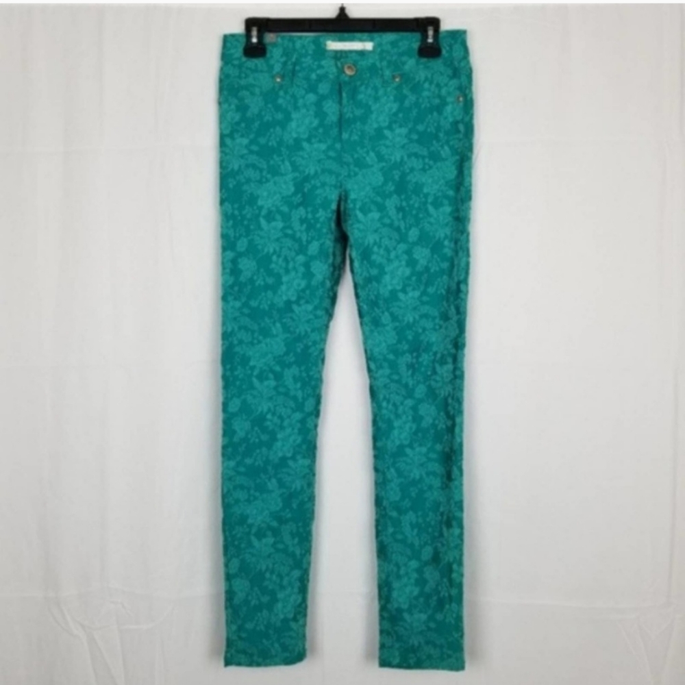 Lauren Conrad Teal Brocade Textured Flower Stretch Skinny Jeans Size 2